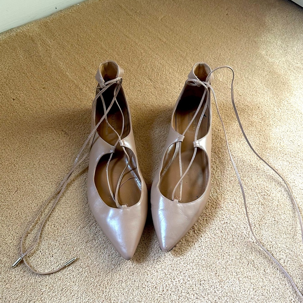 Aquazzura Christy leather lace up flats! Sz 39